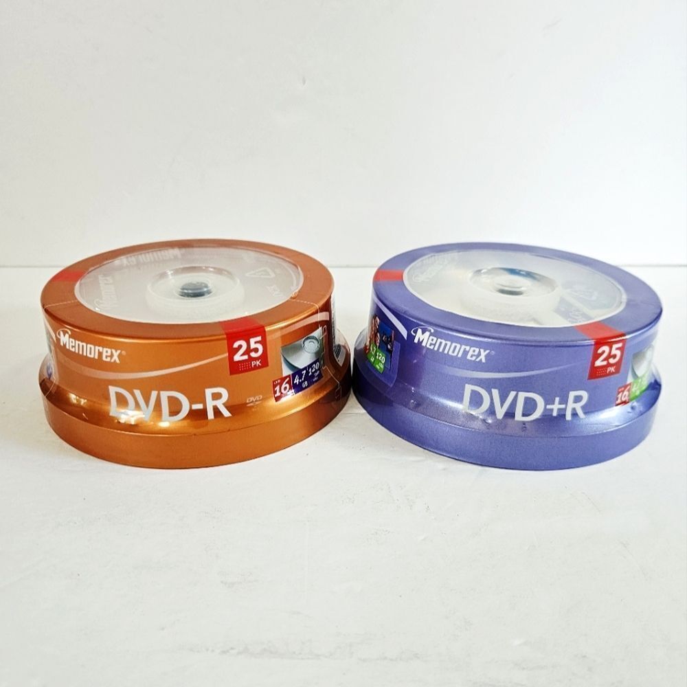 NIB Memorex DVD-R & DVD+R 25 Count Packs 4.7 GB 16x 120 Minute Set of 2 Spindles